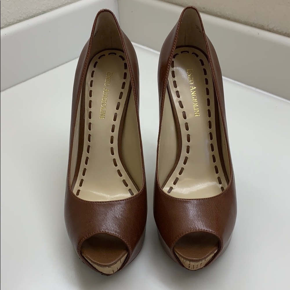 Enzo Angiolini cognac leather peep toe stilettos